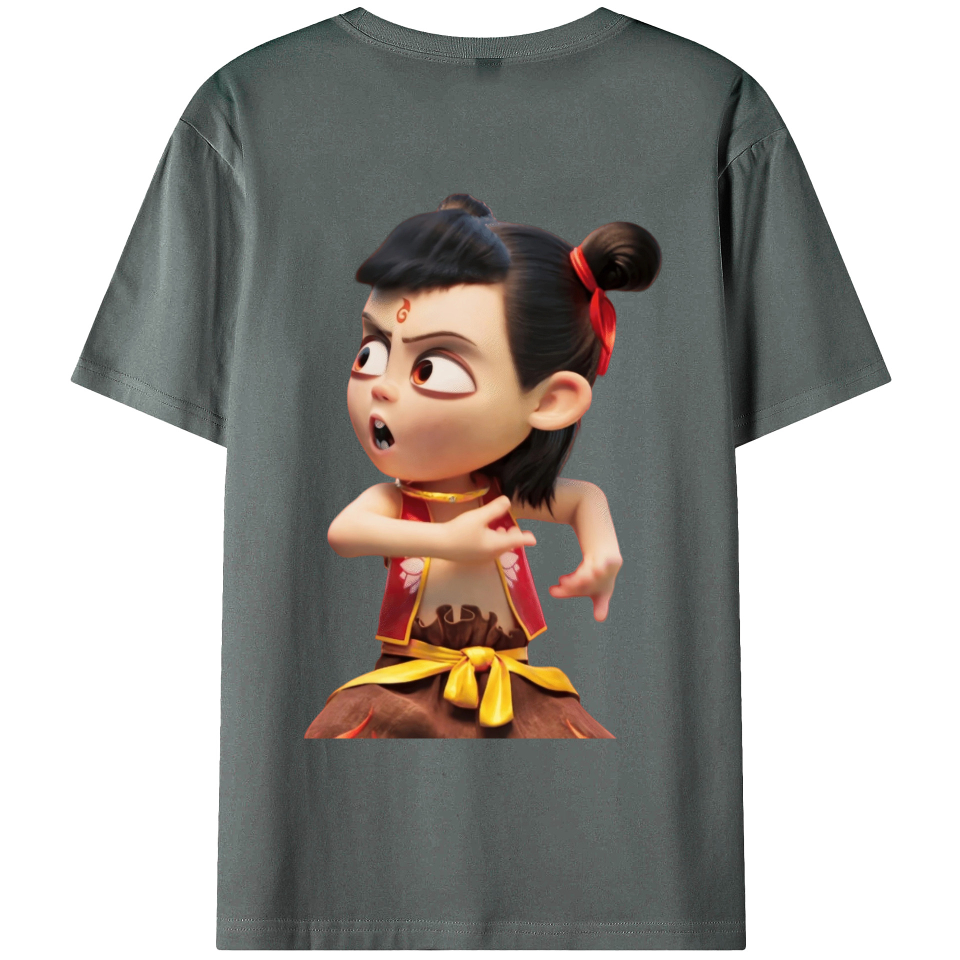 （画像用） Ne Zha 2 ナタ 魔童の大暴れ 綿100％ メンズ半袖Tシャツ（バックプリント） 通気性